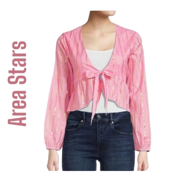 AREA Stars St. Tropez Front Tie Crop Top pink/gold Size XS - Picture 1 of 4